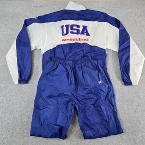 VTG ASICS Tiger USA Wrestling Windbreaker Tracksuit Mens Medium Blue White 90s